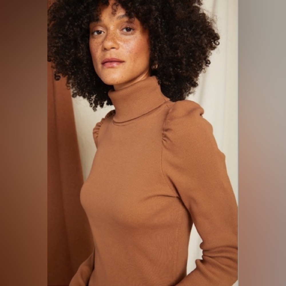 AMO Puff Sleeve Turtleneck Ribbed Sepia Medium - Picture 6 of 6